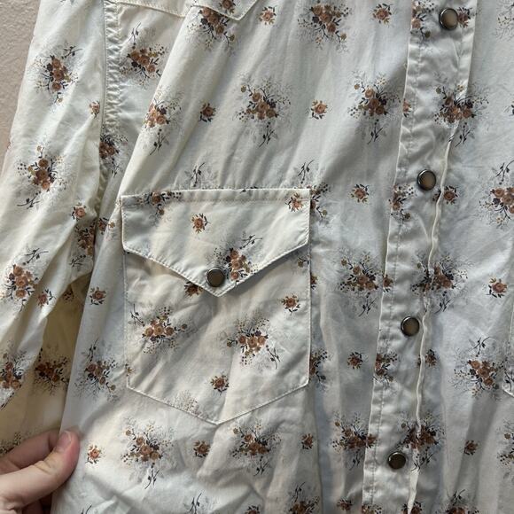 AMERICAN EAGLE Vintage Slim Fit Shirt Pearl Snap Cotton Floral White Mens Size L - Picture 3 of 5